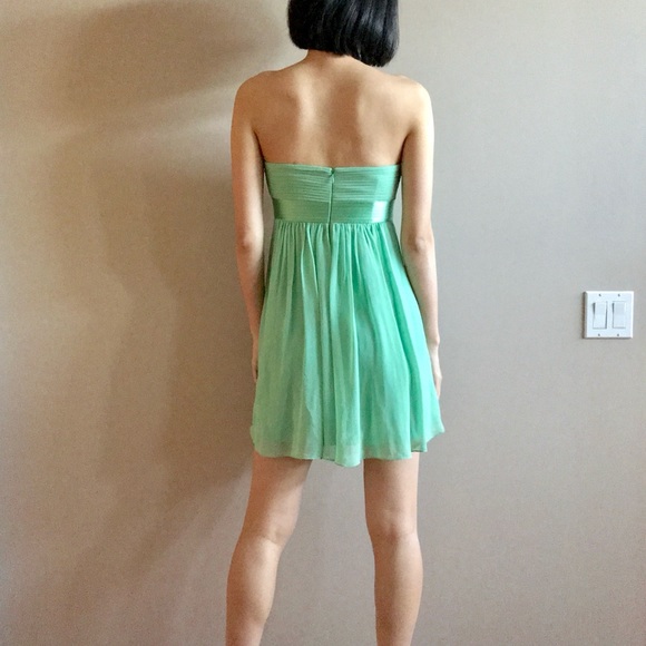 BCBG maxazria 100% silk mini strapless dress in sage mint green - Picture 2 of 10